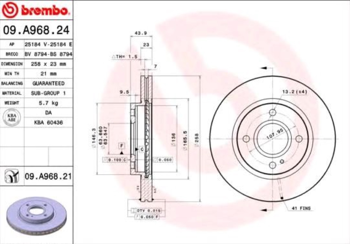 Brembo Prime 09.A968.24 Brake Disc — Front 258mm