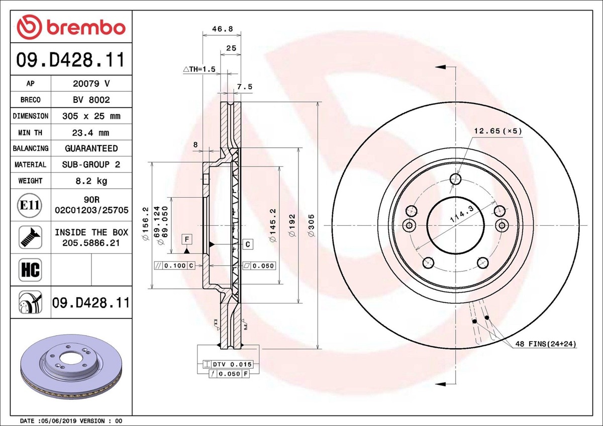 Brembo Prime 09.D428.11 Brake Disc — Front 305mm
