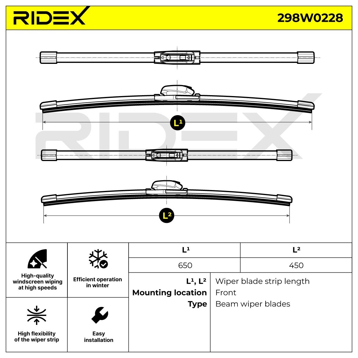 Ridex 298W0228 Wiper Blade — 650/450mm