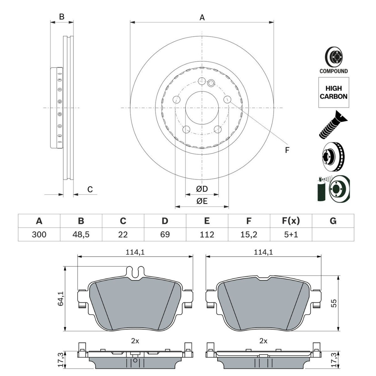 Bosch BSH3405N0180 Brake Discs and Pads Set