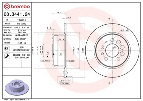 Brembo Prime 08.3441.24 Brake Disc — 281mm, photo 5