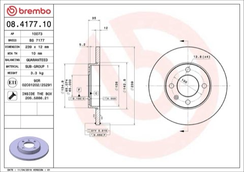 Brembo Prime 08.4177.10 Brake Disc — Front 239mm, photo 5