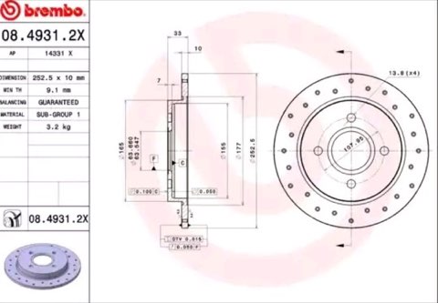 Brembo Xtra 08.4931.2X Brake Disc — 253mm, photo 2