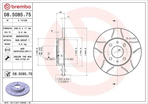 Brembo Xtra 08.5085.75 Brake Disc — 240mm, photo 5
