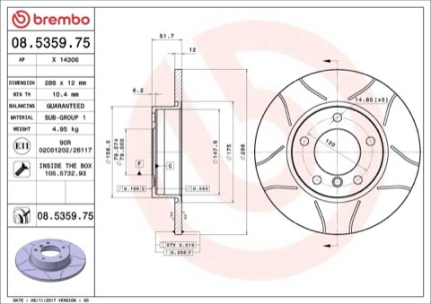 Brembo Xtra 08.5359.75 Brake Disc — Front 286mm, photo 4