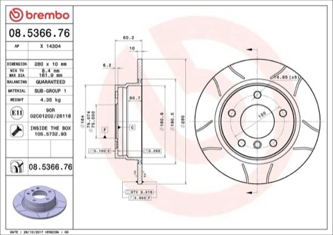 Brembo Xtra 08.5366.76 Brake Disc — Rear 280mm, photo 4