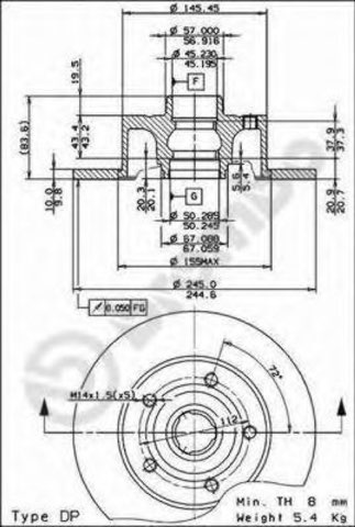 Brembo Prime 08.6911.14 Brake Disc — Rear 245mm, photo 3