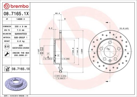 Brembo Xtra 08.7165.1X Brake Disc — Rear 230mm, photo 3
