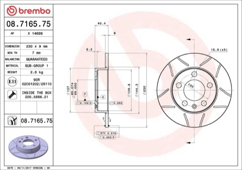 Brembo Xtra 08.7165.75 Brake Disc — Rear 230mm, photo 3