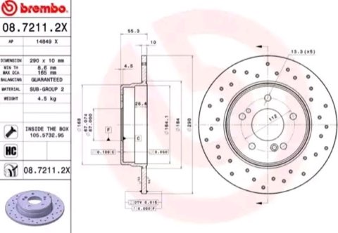 Brembo Xtra 08.7211.2X Brake Disc — Rear 290mm, photo 2