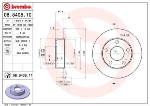 Brembo Prime 08.8408.11 Brake Disc — Rear 245mm, photo 7