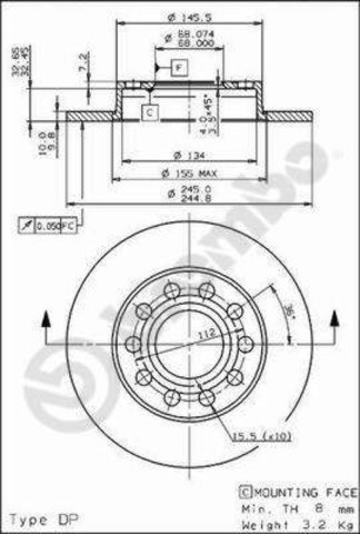 Brembo Prime 08.9136.11 Brake Disc — Rear 245mm, photo 4