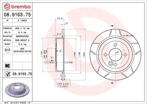 Brembo Xtra 08.9163.75 Brake Disc — 259mm, photo 3