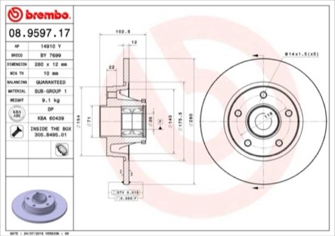 Brembo Prime 08.9597.17 Brake Disc — Rear 280mm, photo 4