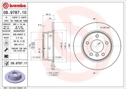 Brembo Prime 08.9787.11 Brake Disc — Rear 280mm, photo 7