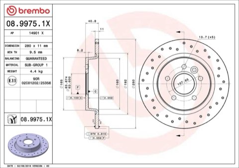 Brembo Xtra 08.9975.1X Brake Disc — Rear 280mm, photo 4
