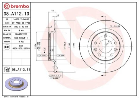 Brembo Prime 08.A112.11 Brake Disc — Front 280mm, photo 5