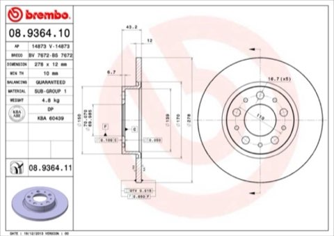 Brembo Prime 08.A112.11 Brake Disc — Front 280mm, photo 6