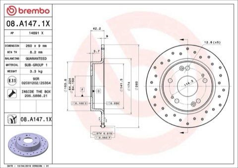 Brembo Xtra 08.A147.1X Brake Disc — 260mm, photo 4