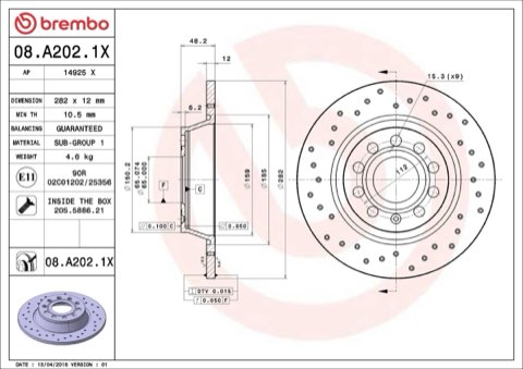 Brembo Xtra 08.A202.1X Brake Disc — Rear 282mm, photo 5