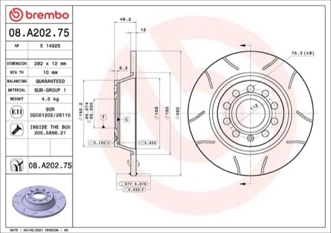 Brembo Xtra 08.A202.75 Brake Disc — Rear 282mm, photo 4