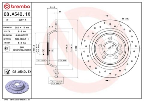 Brembo Xtra 08.A540.1X Brake Disc — Rear 302mm, photo 4
