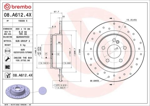 Brembo Xtra 08.A612.4X Brake Disc — Rear 300mm, photo 4