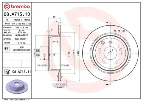 Brembo Prime 08.A715.11 Brake Disc — Rear 292mm, photo 7