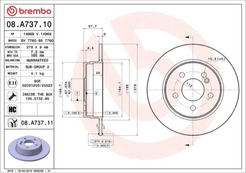 Brembo Prime 08.A737.11 Brake Disc — Rear 278mm, photo 5