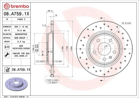 Brembo Xtra 08.A759.1X Brake Disc — 300mm, photo 7