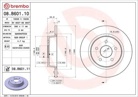 Brembo Prime 08.B601.11 Brake Disc — Rear 280mm, photo 6