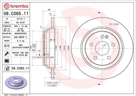 Brembo Prime 08.C065.11 Brake Disc — Rear 300mm, photo 5