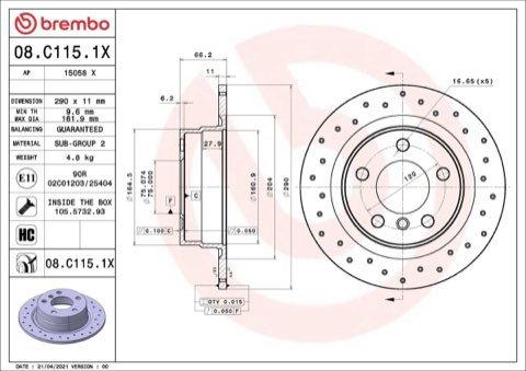 Brembo Xtra 08.C115.1X Brake Disc — Rear 290mm, photo 5