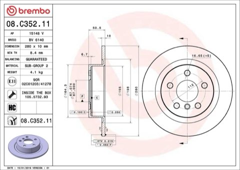 Brembo Prime 08.C352.11 Brake Disc — 280mm, photo 9