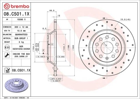 Brembo Xtra 08.C501.1X Brake Disc — Rear 300mm, photo 5
