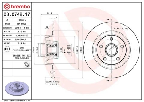 Brembo Prime 08.C742.17 Brake Disc — Rear 290mm, photo 4