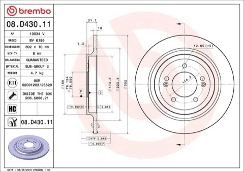 Brembo Prime 08.D430.11 Brake Disc — 302mm, photo 5