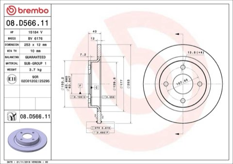 Brembo Prime 08.D566.11 Brake Disc — Rear 253mm, photo 5