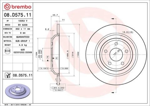 Brembo Prime 08.D575.11 Brake Disc — Rear 302mm, photo 7