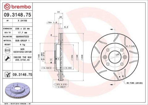 Brembo Xtra 09.3148.75 Brake Disc — 238mm, photo 4
