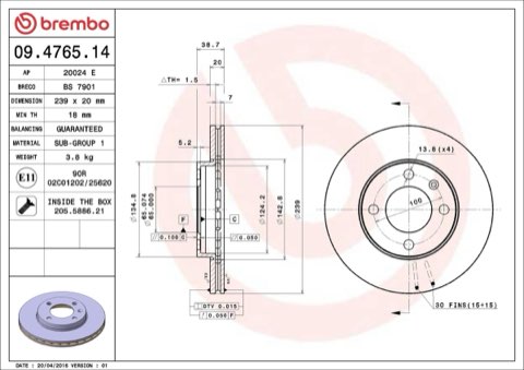 Brembo Prime 09.4765.14 Brake Disc — 239mm, photo 7