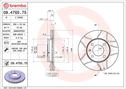Brembo Xtra 09.4765.75 Brake Disc — Front 239mm, photo 5