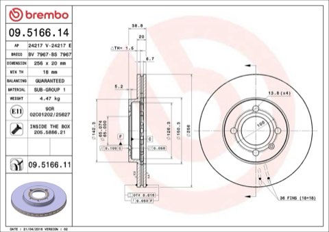 Brembo Prime 09.5166.11 Brake Disc — Front 256mm, photo 7