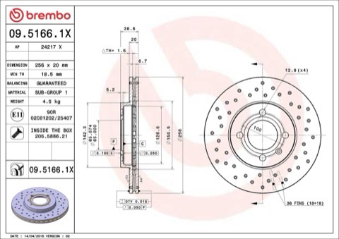 Brembo Xtra 09.5166.1X Brake Disc — Front 256mm, photo 4