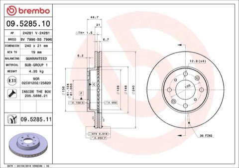 Brembo Prime 09.5285.11 Brake Disc — 240mm, photo 4
