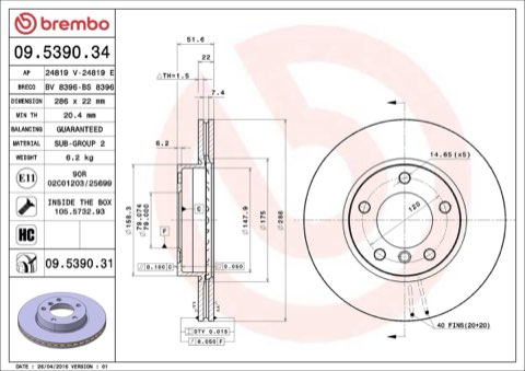 Brembo Prime 09.5390.31 Brake Disc — Front 286mm, photo 5