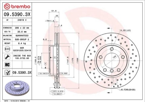 Brembo Xtra 09.5390.3X Brake Disc — Front 286mm, photo 5