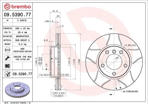 Brembo Xtra 09.5390.77 Brake Disc — Front 286mm, photo 6