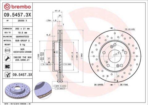 Brembo Xtra 09.5457.3X Brake Disc — 262mm, photo 6