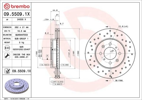 Brembo Xtra 09.5509.1X Brake Disc — Front 262mm, photo 5